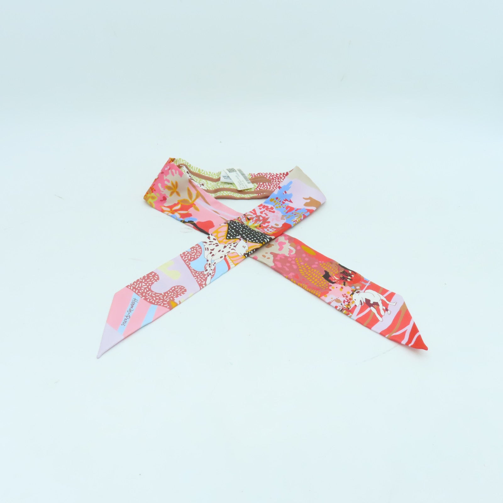 HERMES 絲質Twilly絲巾紅色/粉紅色/彩色