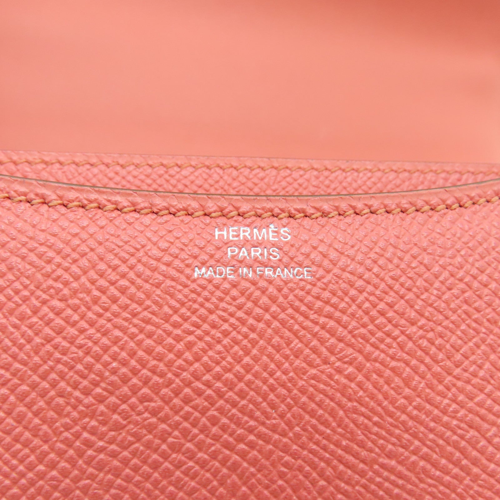 HERMES Epsom皮革Constance Mini銀扣手挽肩背兩用袋Crevette龍蝦粉紅色