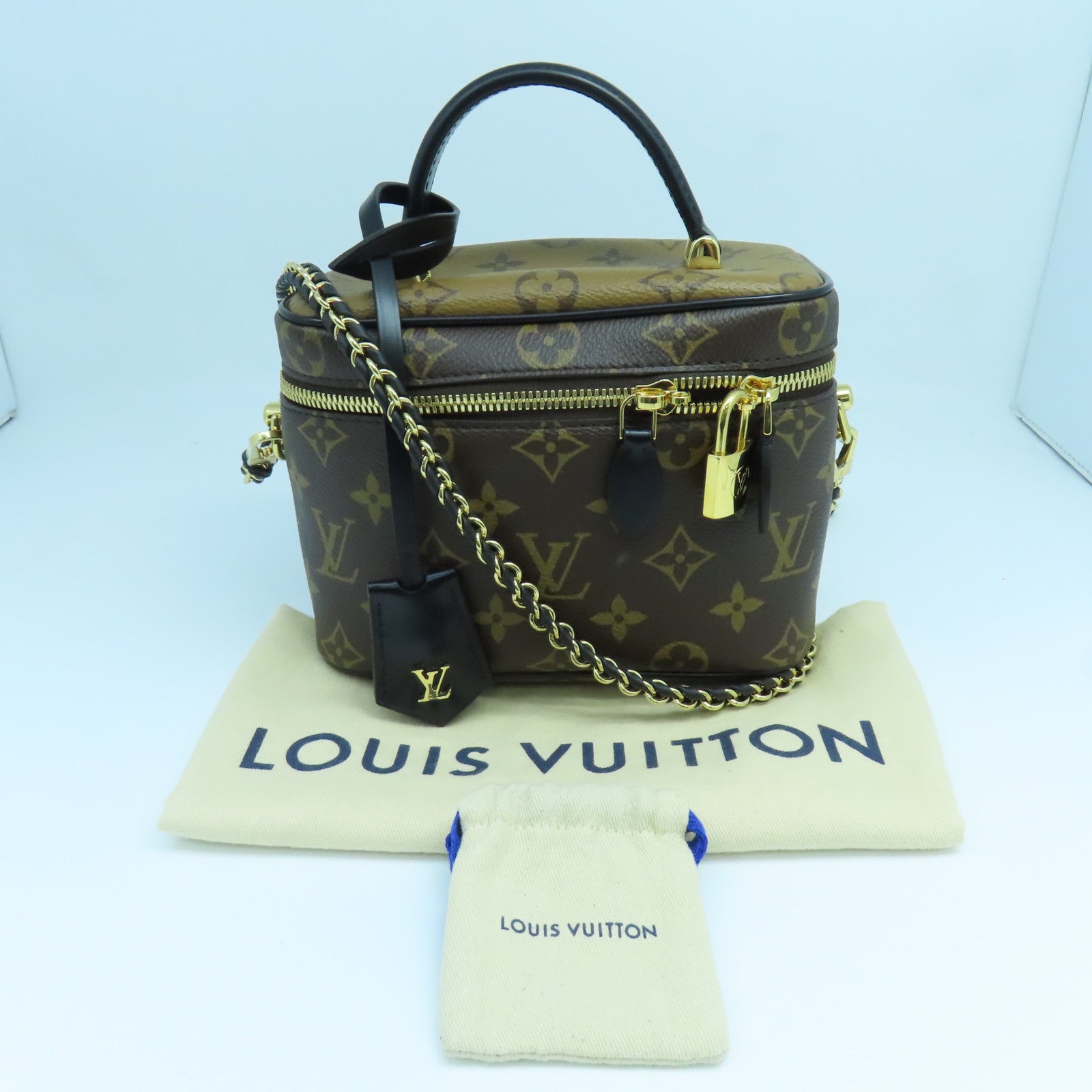 LOUIS VUITTON Monogram Vanity PM金扣手挽肩背兩用袋啡色/黑色