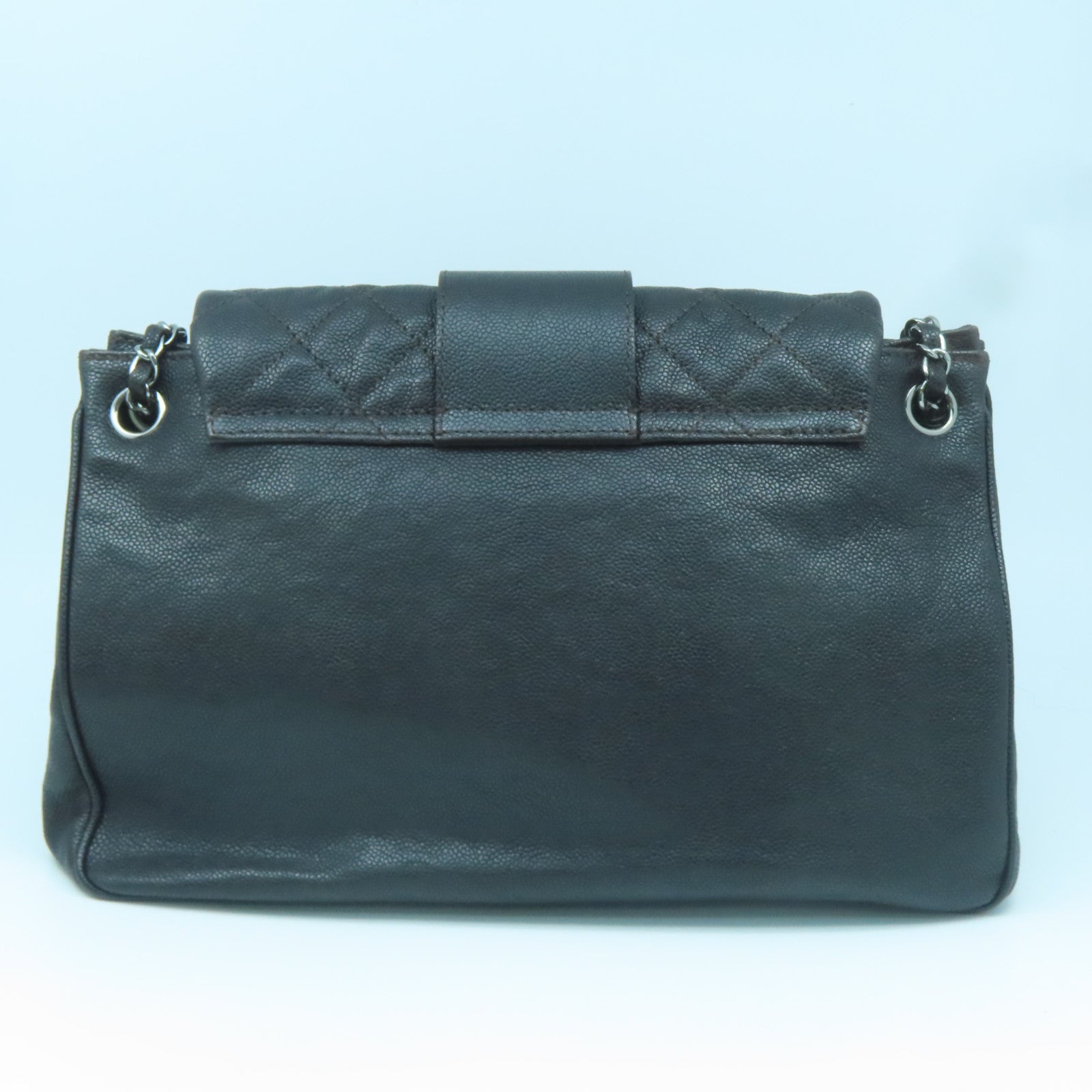 CHANEL Rhombus Caviar Leather 2.55 Silver Buckle Shoulder Bag Dark Brown