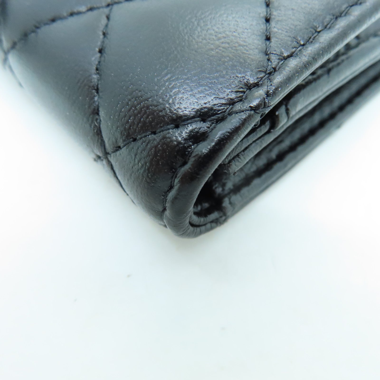 CHANEL 菱格羊皮皮革Card Case金扣卡片套黑色