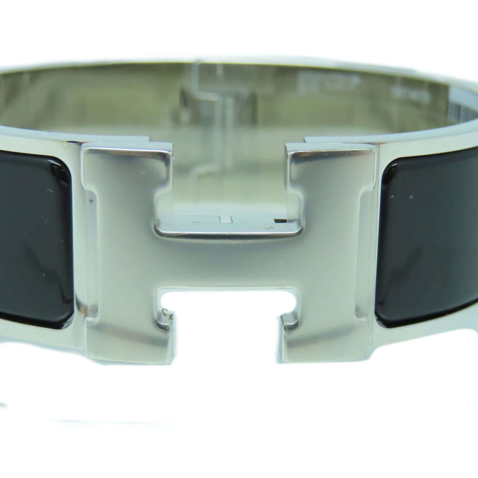 HERMES 珐琅/金属Clic-Clac H Wide Bracelet手镯黑色/银色