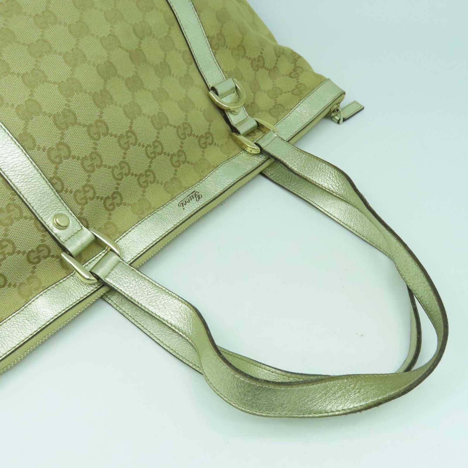 GUCCI 【激減優惠】帆布Hand Bag金扣手挽袋銀色/米色