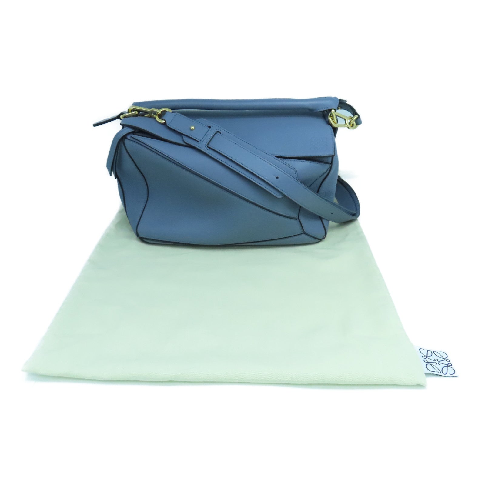 LOEWE 牛皮皮革Medium Puzzle Bag金扣手挽肩背兩用袋藍色