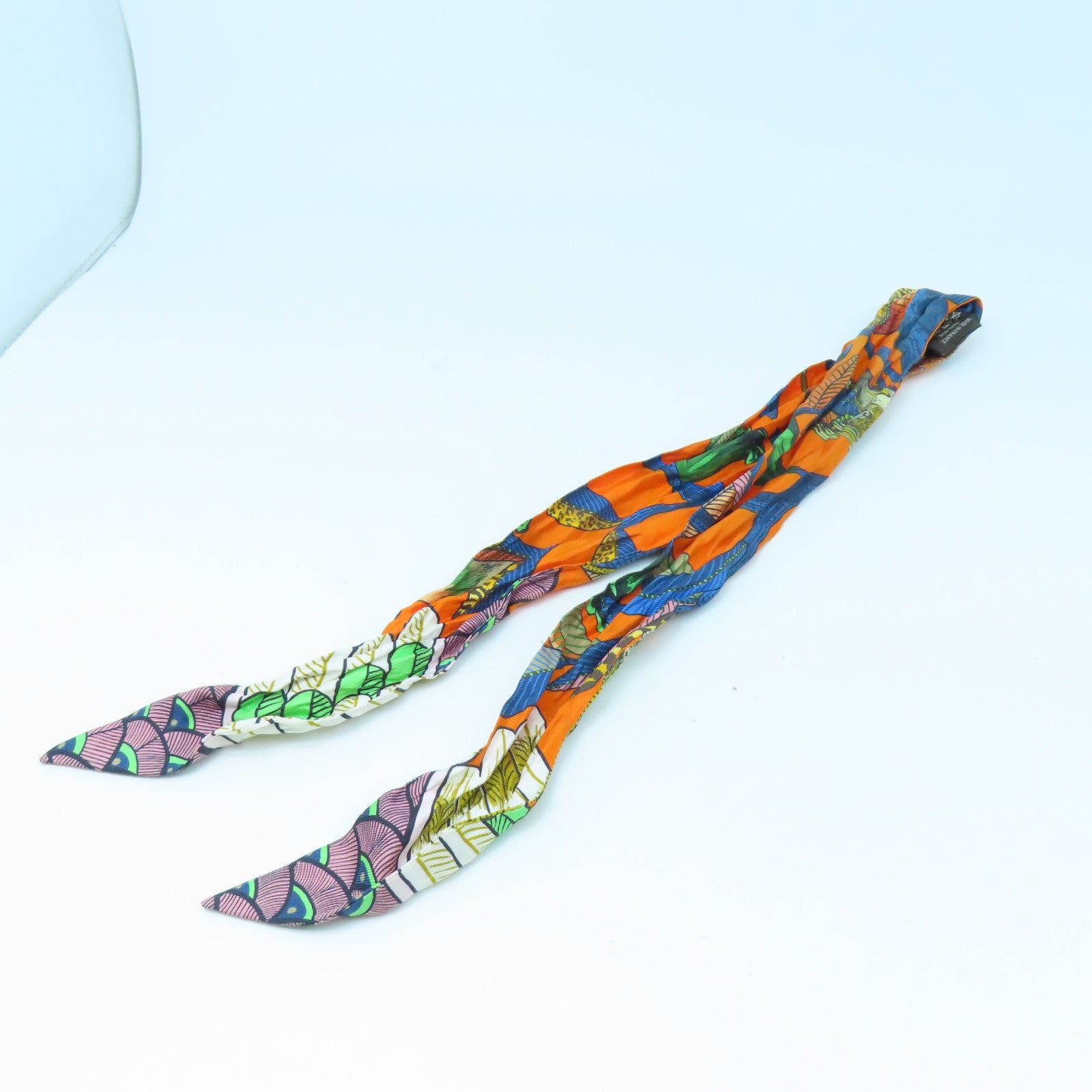 HERMES 絲質Twilly絲巾粉紅色/橙色/藍色