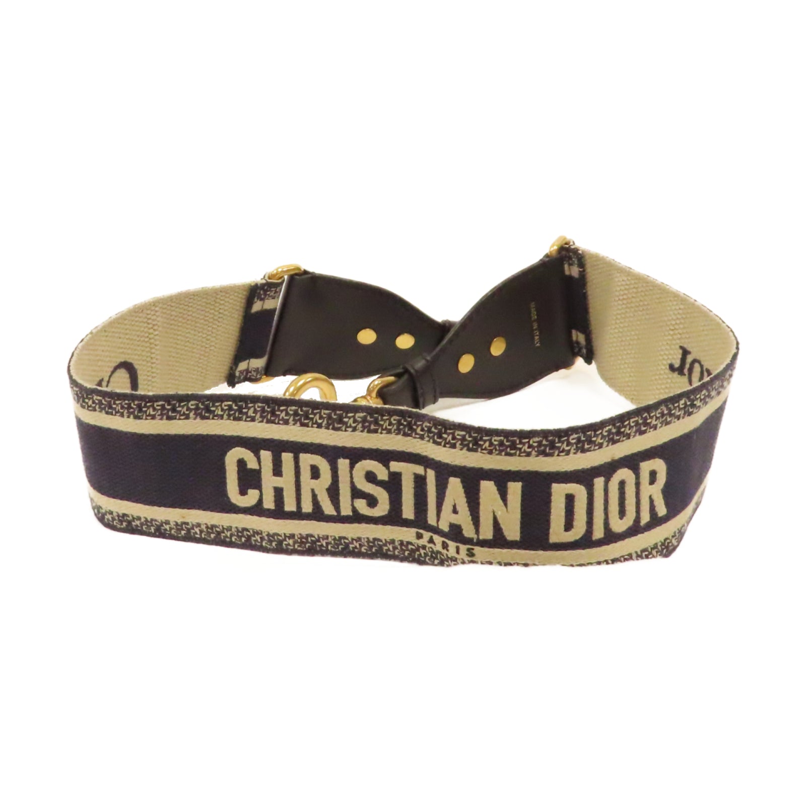 Dior 帆布Strap金扣肩背帶藍色/米色