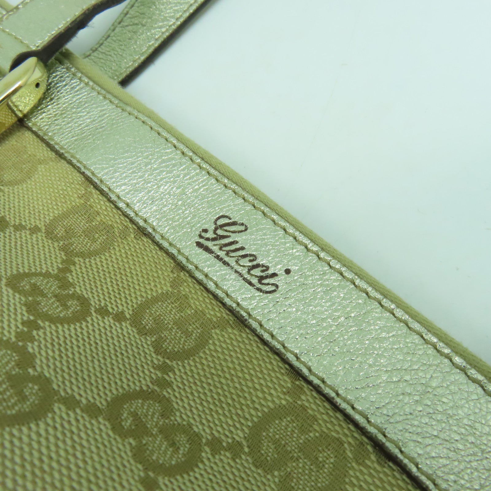 GUCCI 【激減優惠】帆布Hand Bag金扣手挽袋銀色/米色