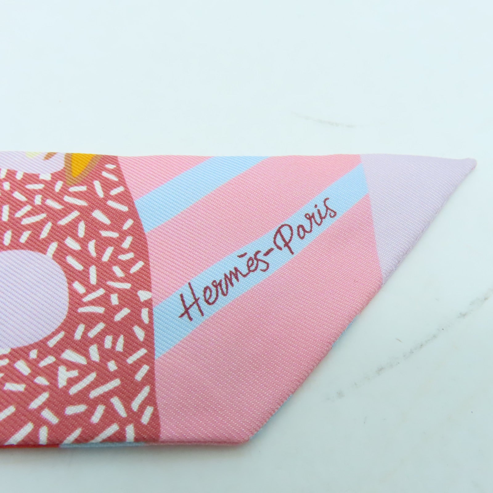HERMES 絲質Twilly絲巾紅色/粉紅色/彩色