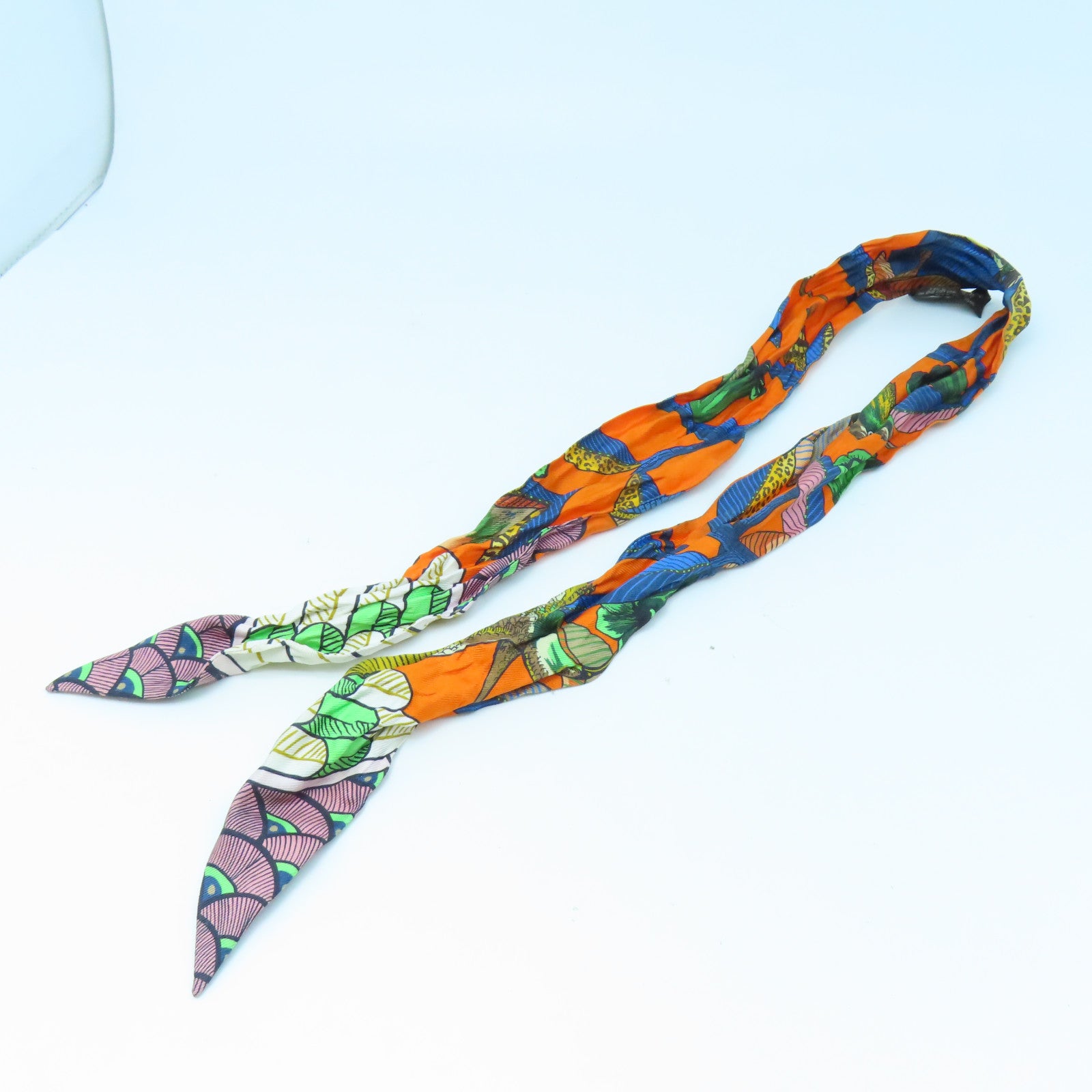 HERMES 絲質Twilly絲巾粉紅色/橙色/藍色