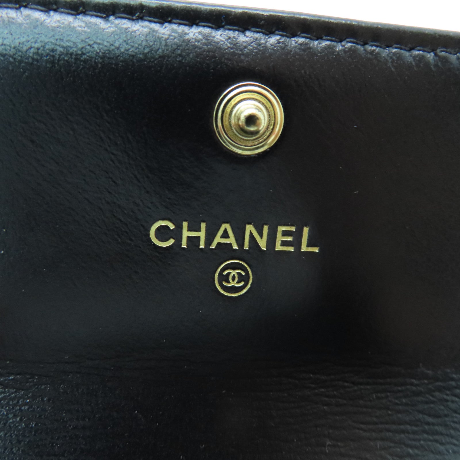 CHANEL 菱格羊皮皮革Card Case金扣卡片套黑色