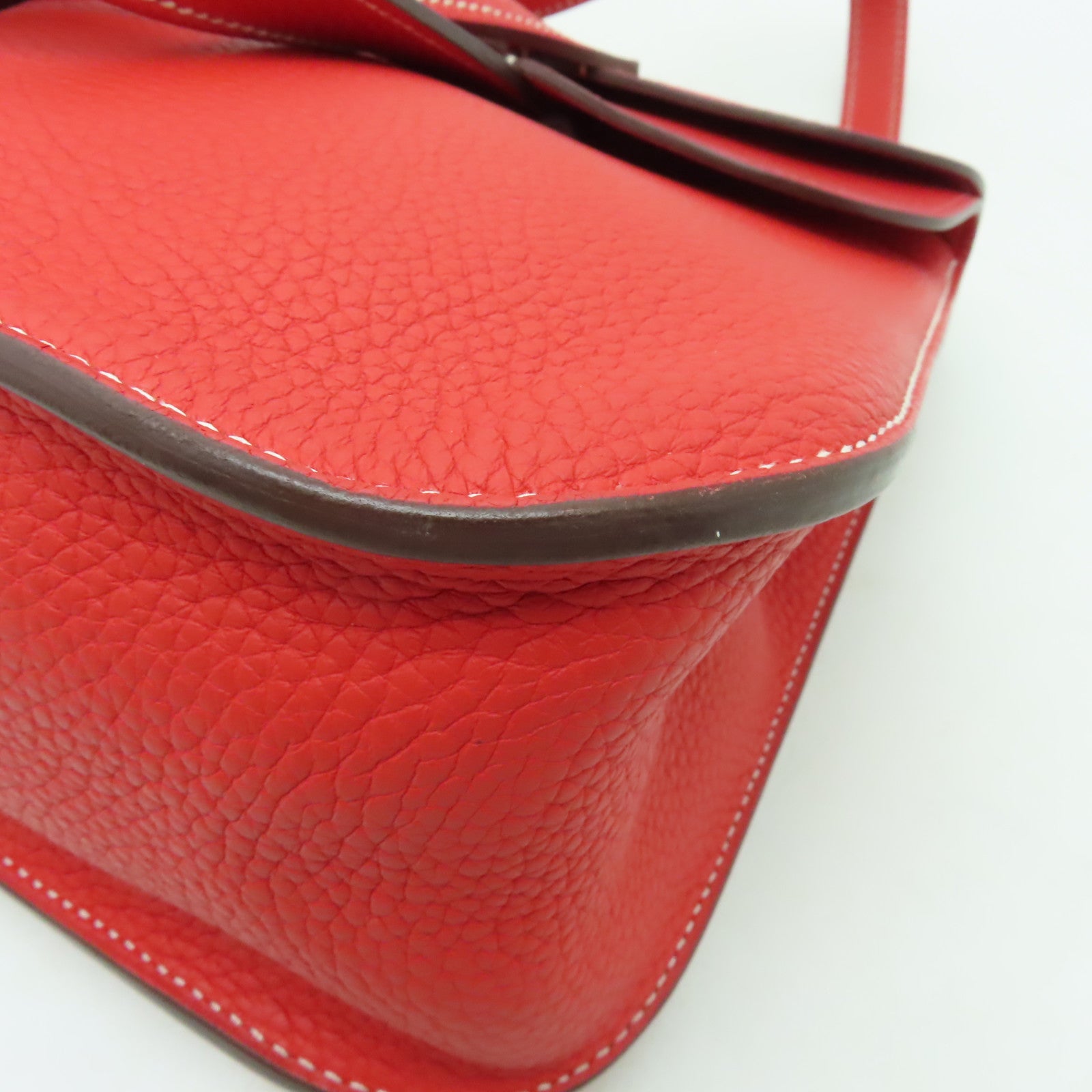 HERMES Clemence皮革Halzan 31銀扣手挽肩背兩用袋紅色
