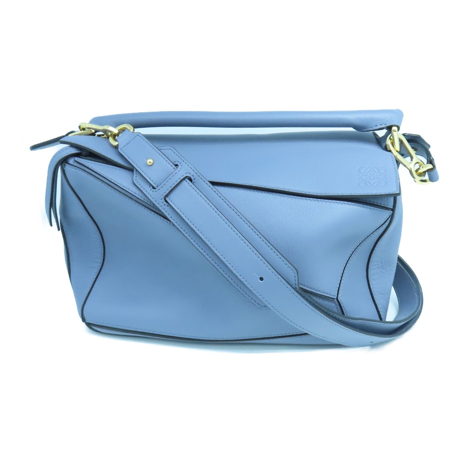 LOEWE 牛皮皮革Medium Puzzle Bag金扣手挽肩背兩用袋藍色