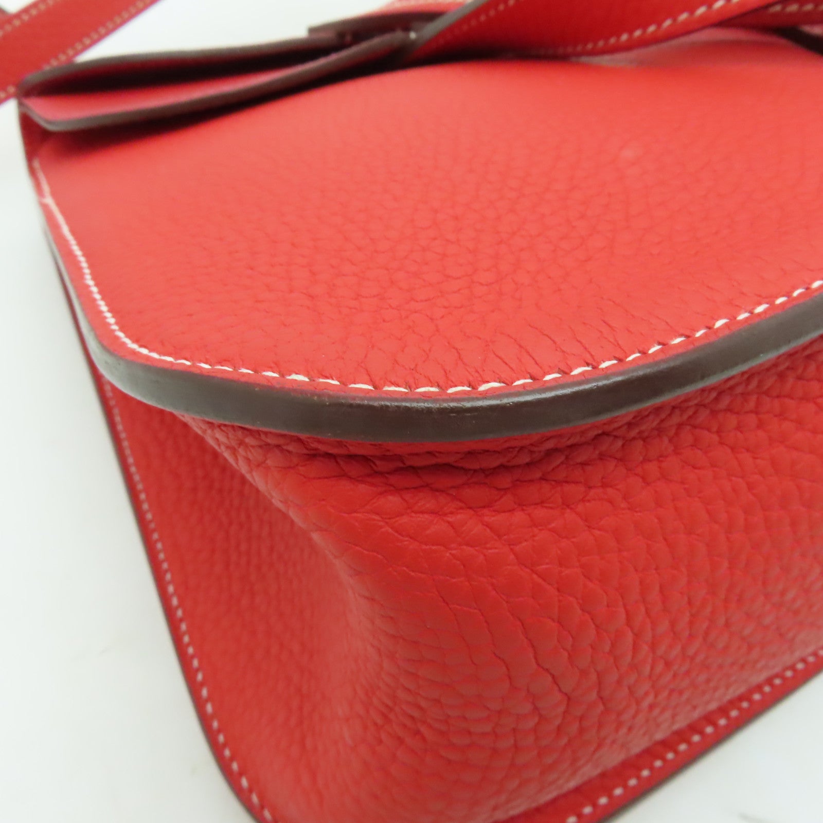 HERMES Clemence皮革Halzan 31銀扣手挽肩背兩用袋紅色