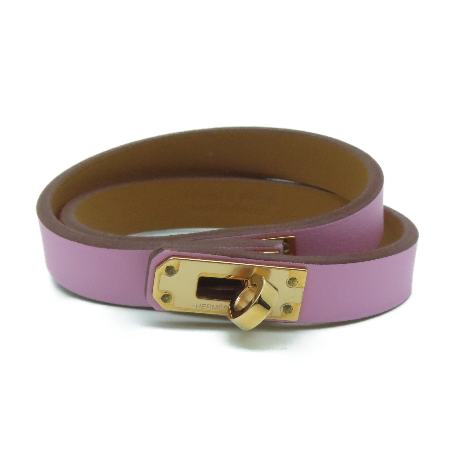 HERMES Swift皮革Kelly Bracelet金扣手鐲粉紅色
