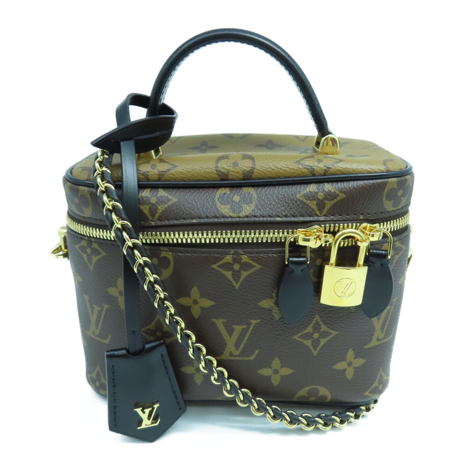 LOUIS VUITTON Monogram Vanity PM金扣手挽肩背兩用袋啡色/黑色