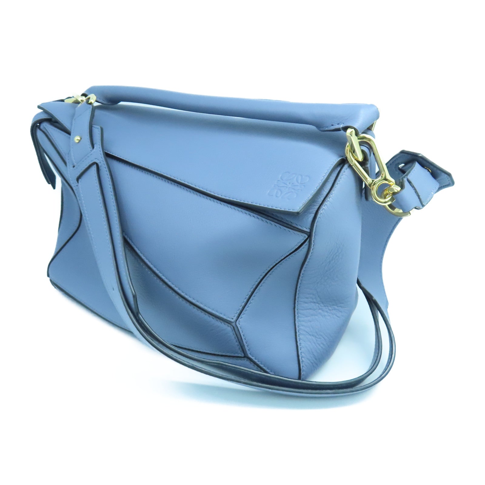 LOEWE 牛皮皮革Medium Puzzle Bag金扣手挽肩背兩用袋藍色