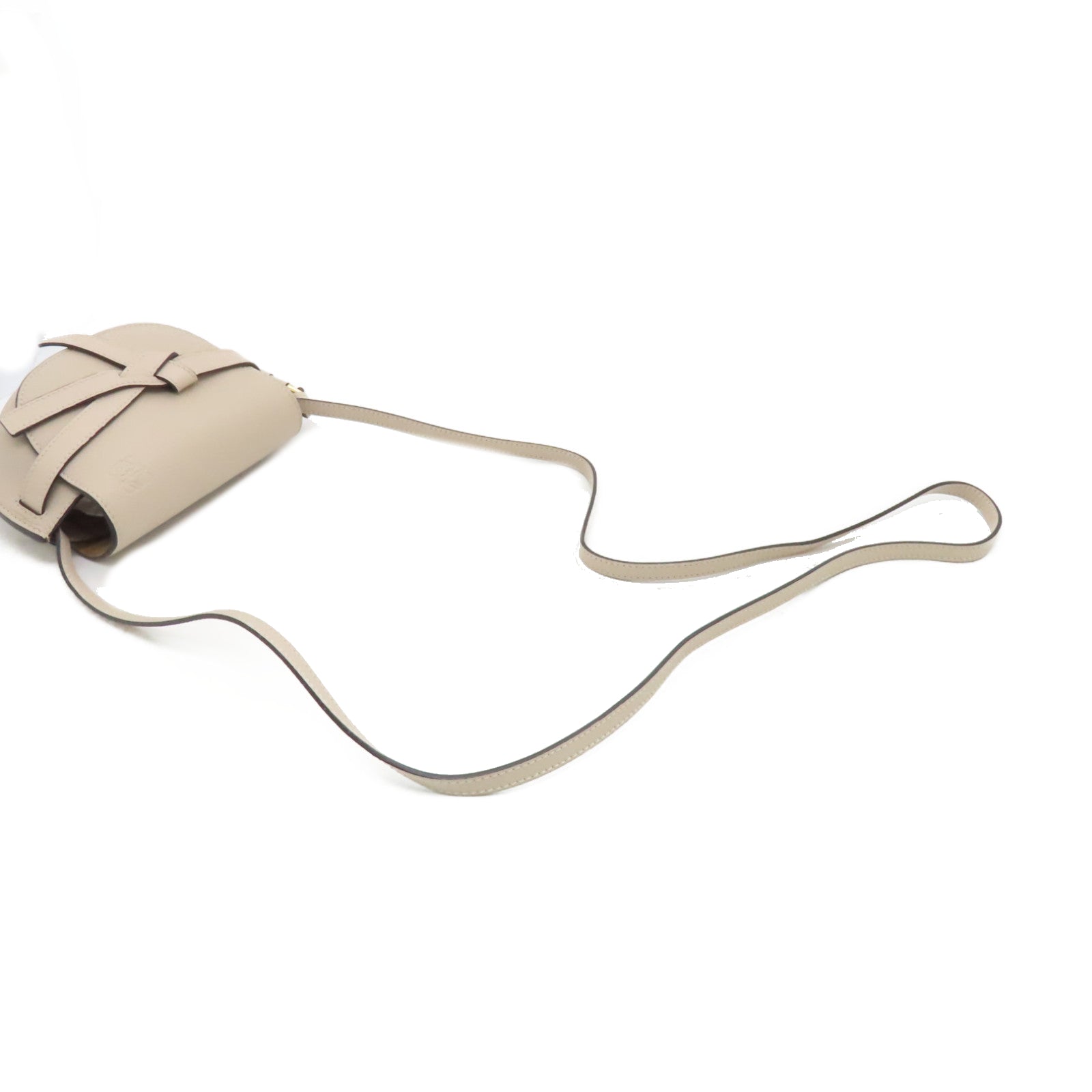 LOEWE 牛皮皮革Mini Gate金扣肩背袋米色