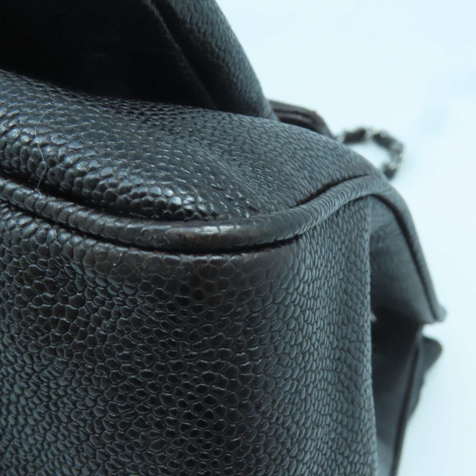 CHANEL Rhombus Caviar Leather 2.55 Silver Buckle Shoulder Bag Dark Brown