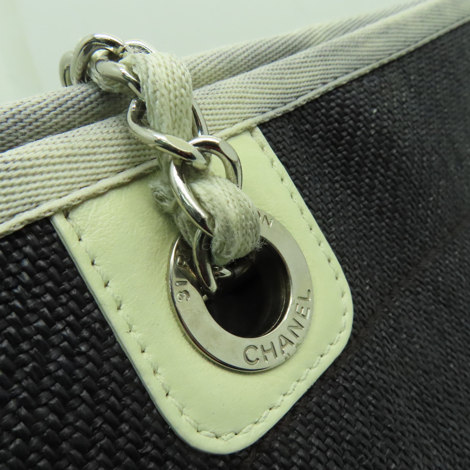 CHANEL 帆布Deauville Chain MM銀扣鏈帶肩背袋黒色