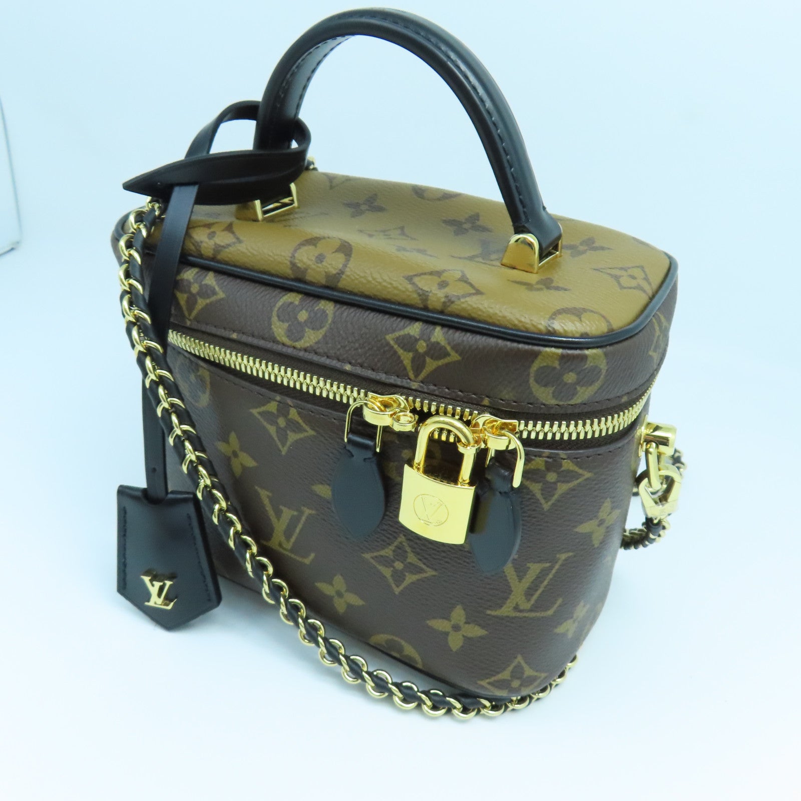 LOUIS VUITTON Monogram Vanity PM金扣手挽肩背兩用袋啡色/黑色