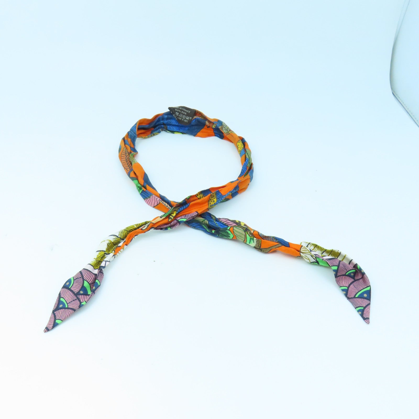 HERMES 絲質Twilly絲巾粉紅色/橙色/藍色
