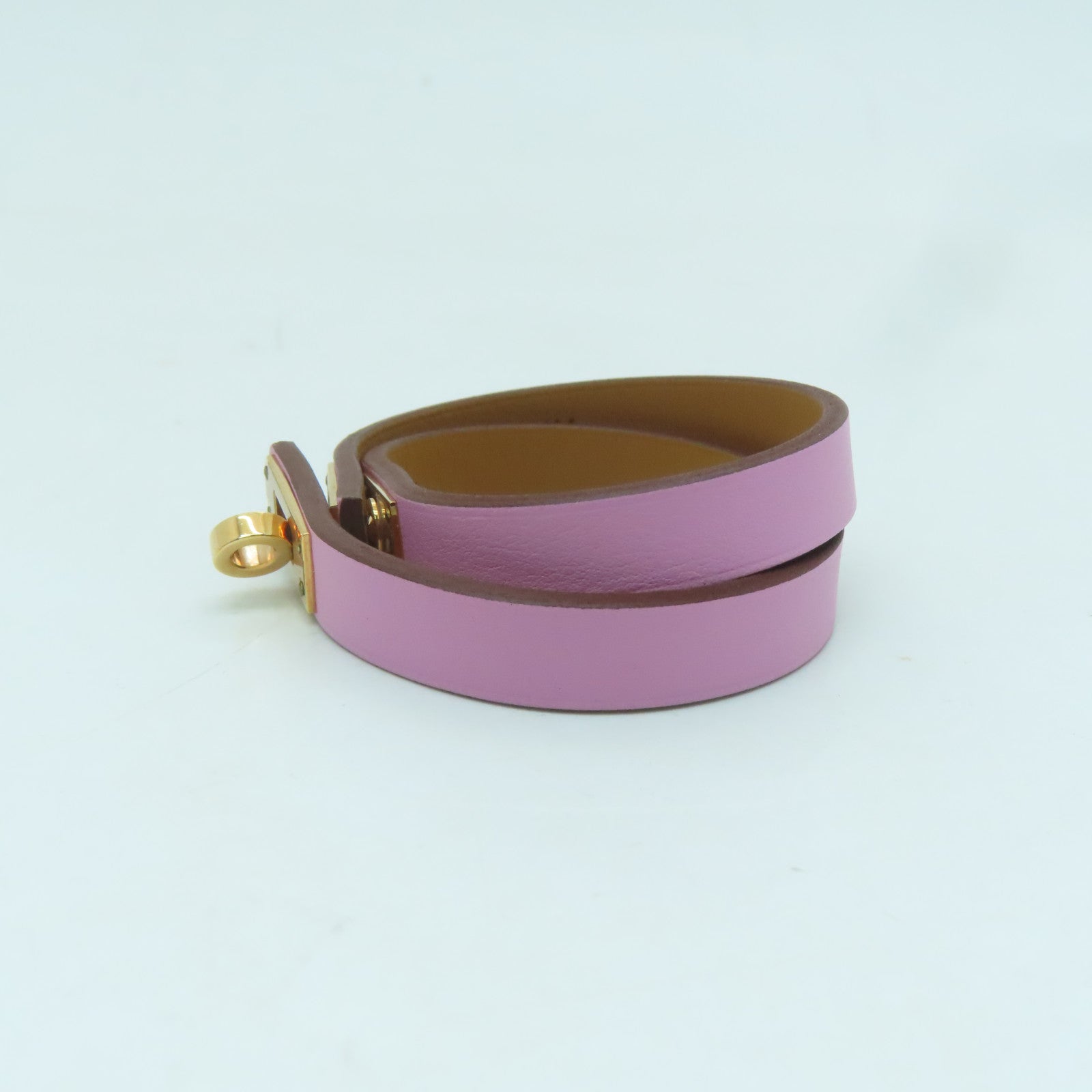 HERMES Swift皮革Kelly Bracelet金扣手鐲粉紅色