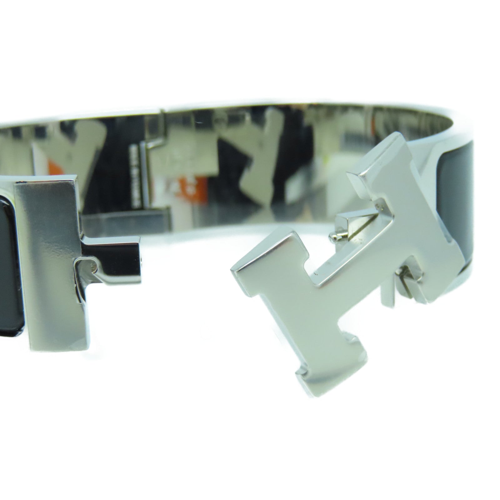 HERMES 珐琅/金属Clic-Clac H Wide Bracelet手镯黑色/银色