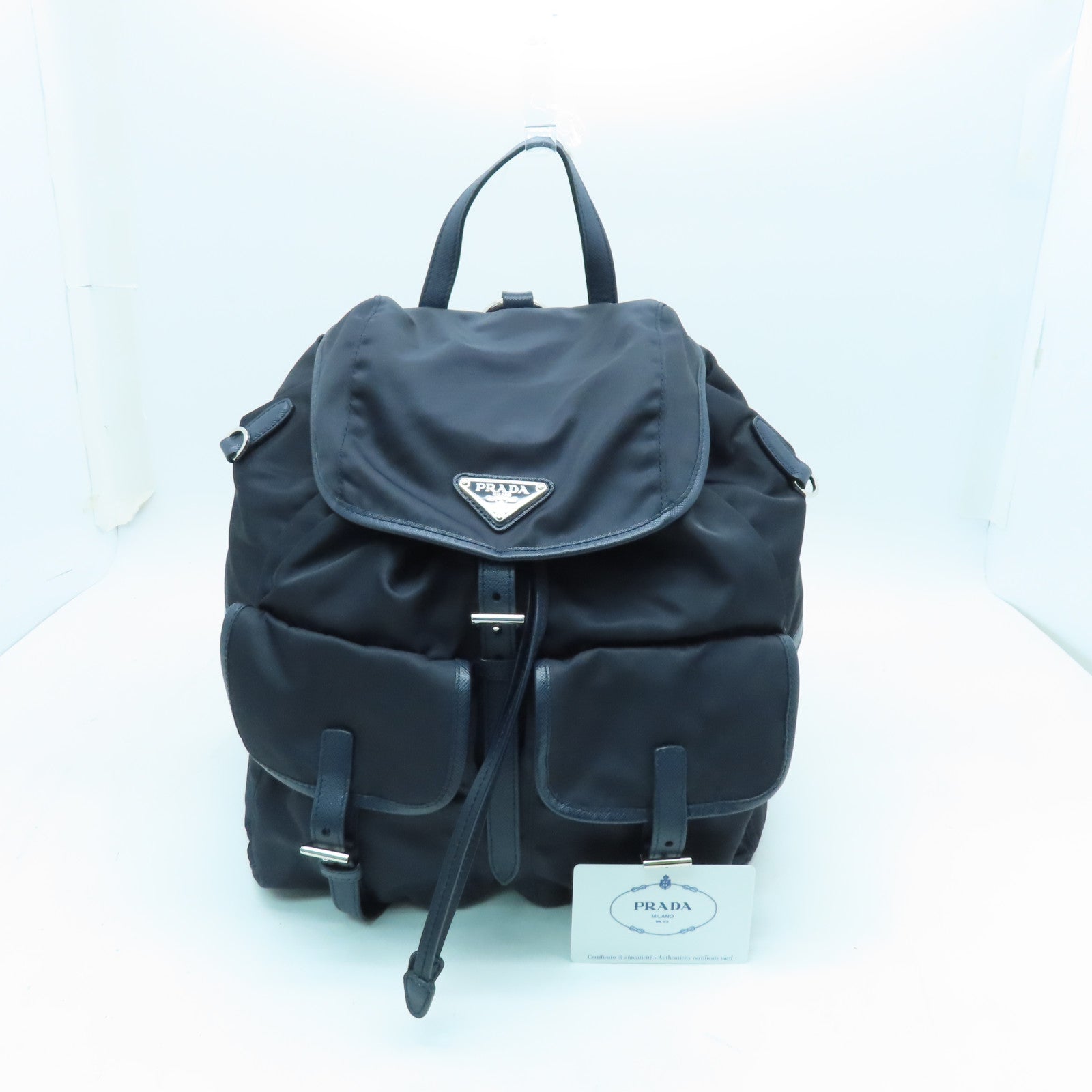 PRADA 尼龙Backpack银扣背包深蓝色