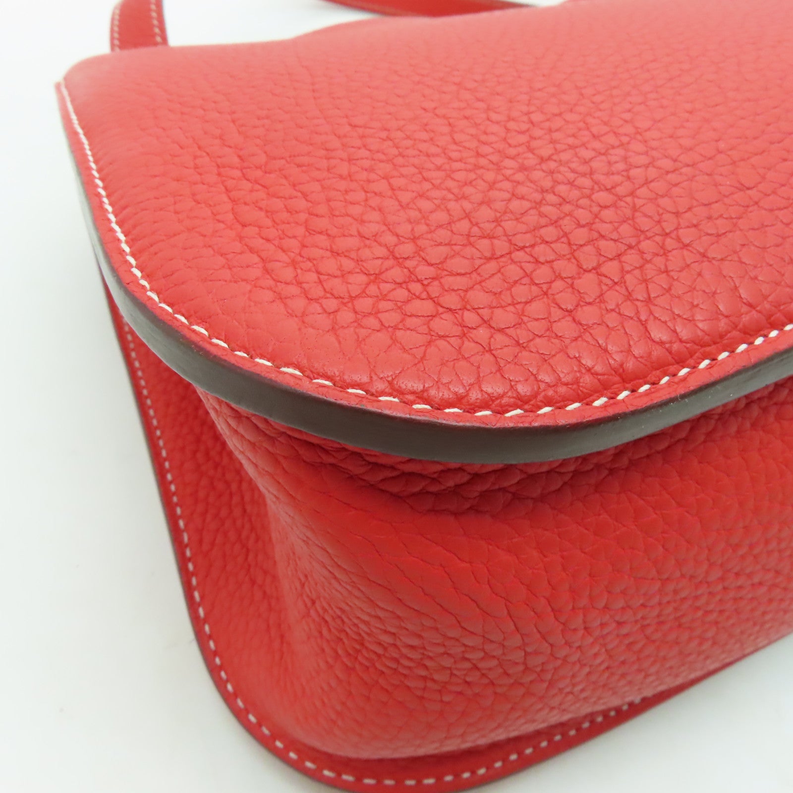 HERMES Clemence皮革Halzan 31銀扣手挽肩背兩用袋紅色