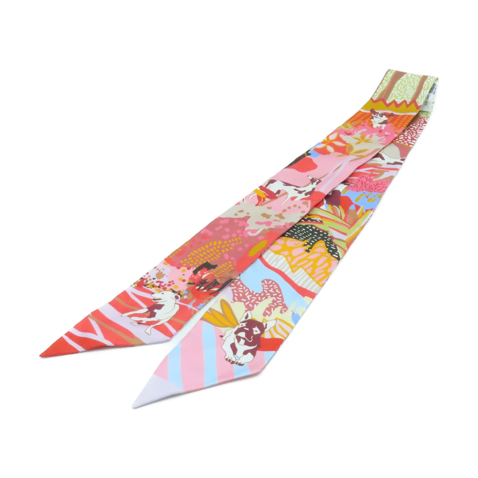 HERMES 絲質Twilly絲巾紅色/粉紅色/彩色