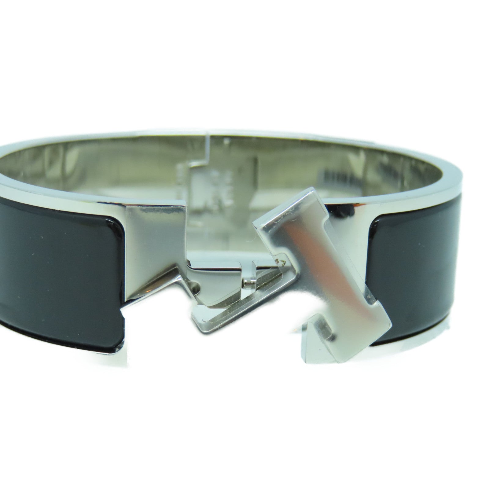 HERMES 珐琅/金属Clic-Clac H Wide Bracelet手镯黑色/银色