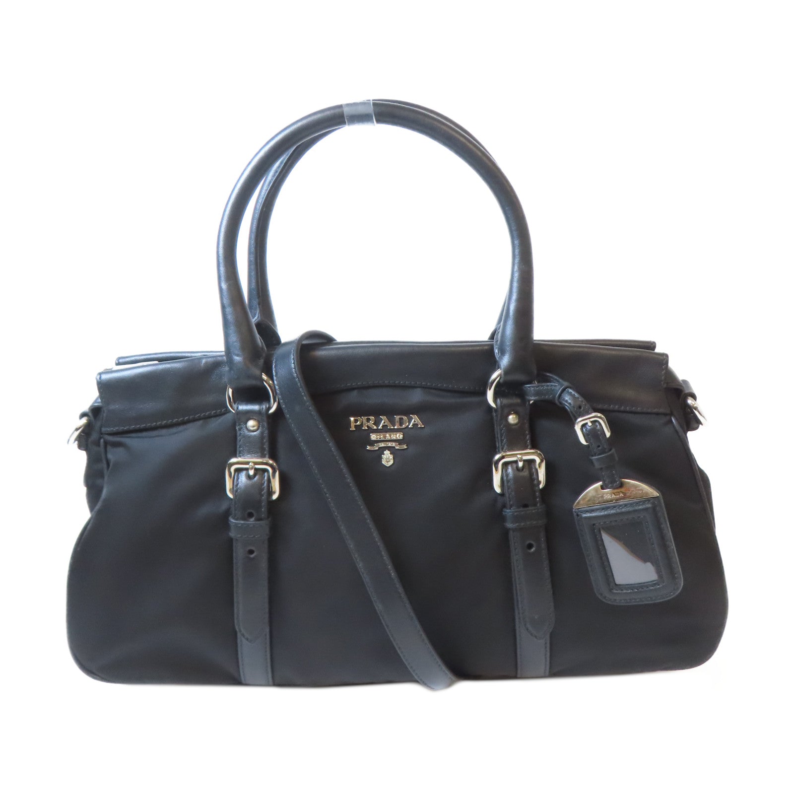 PRADA 尼龍2 Way Shoulder銀扣手挽肩背兩用袋黑色