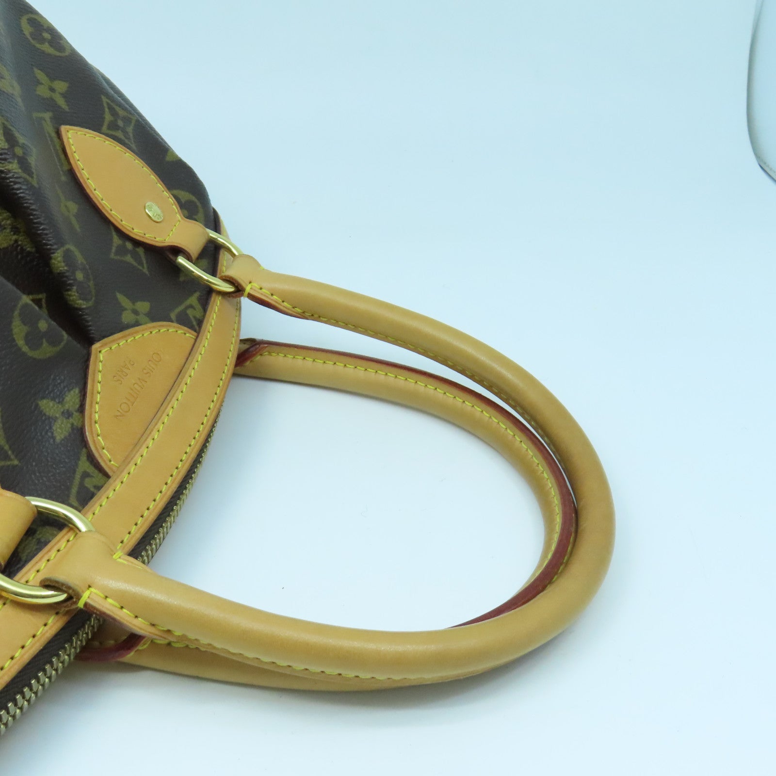LOUIS VUITTON Monogram Tivoli PM Gold Buckle Handle Bag Brown