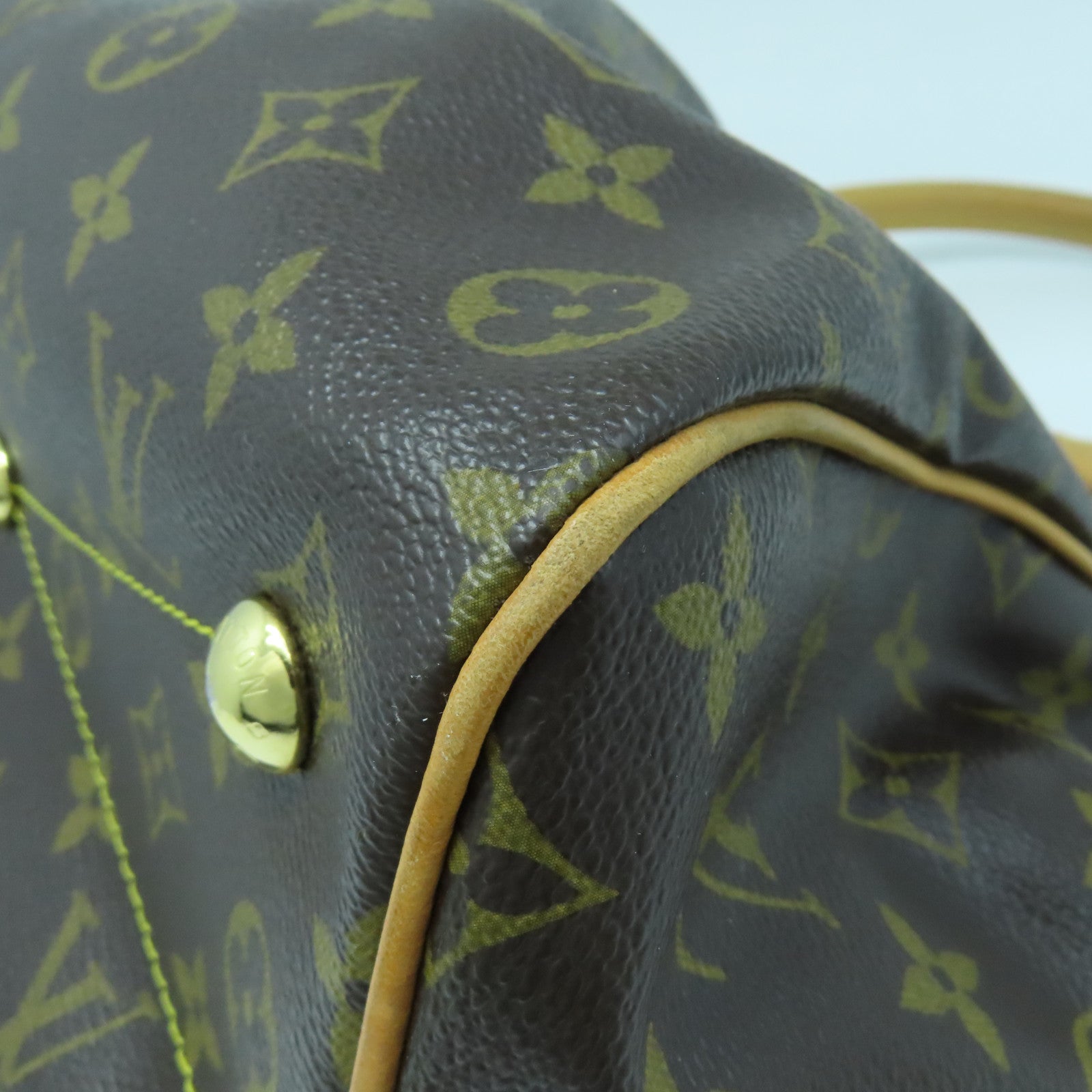LOUIS VUITTON Monogram Tivoli PM Gold Buckle Handle Bag Brown