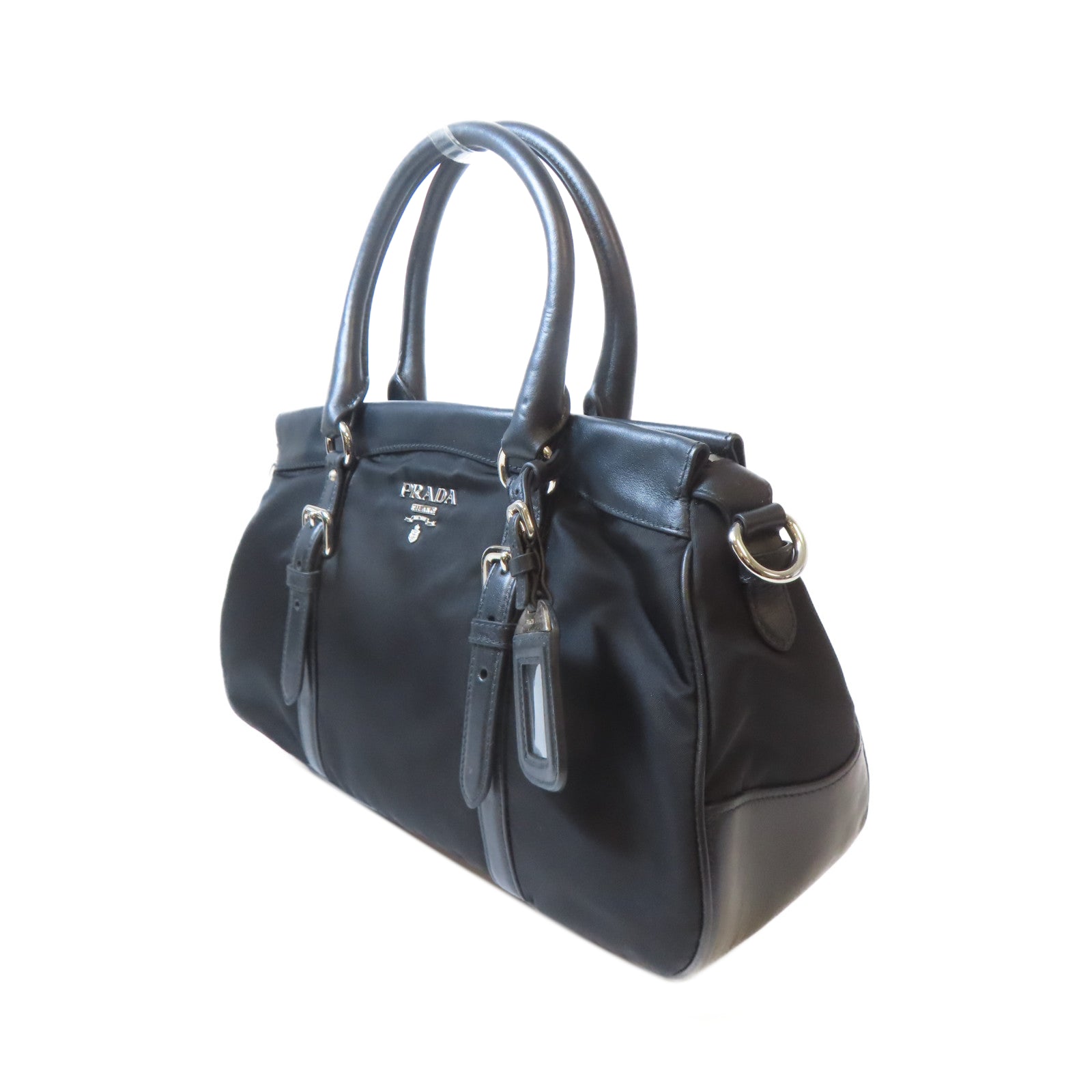 PRADA 尼龍2 Way Shoulder銀扣手挽肩背兩用袋黑色