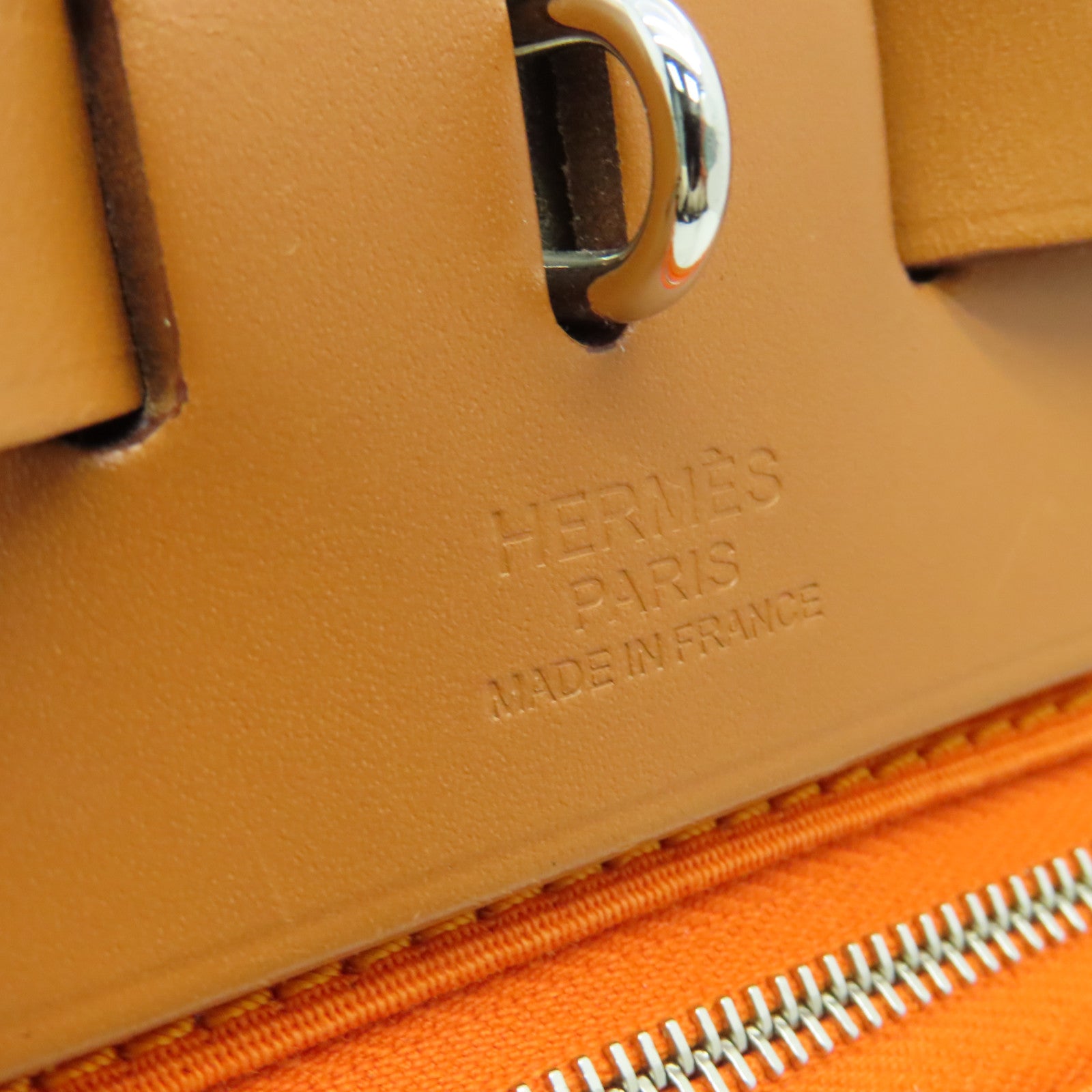 HERMES 帆布Herbag PM银扣手挽肩背两用袋Orange橙色