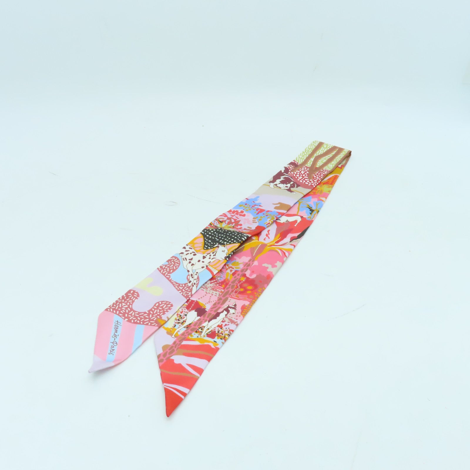 HERMES 絲質Twilly絲巾紅色/粉紅色/彩色