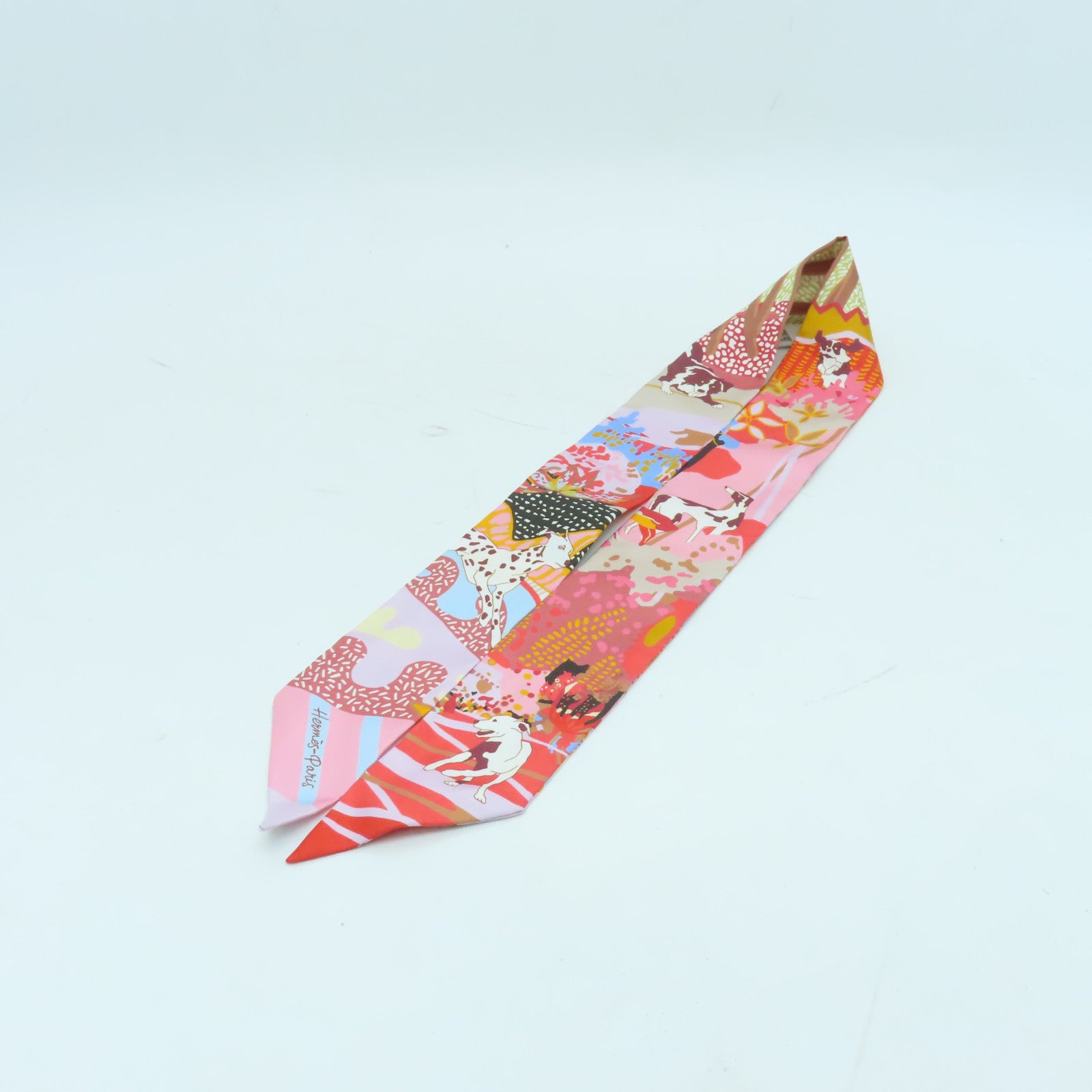 HERMES 絲質Twilly絲巾紅色/粉紅色/彩色