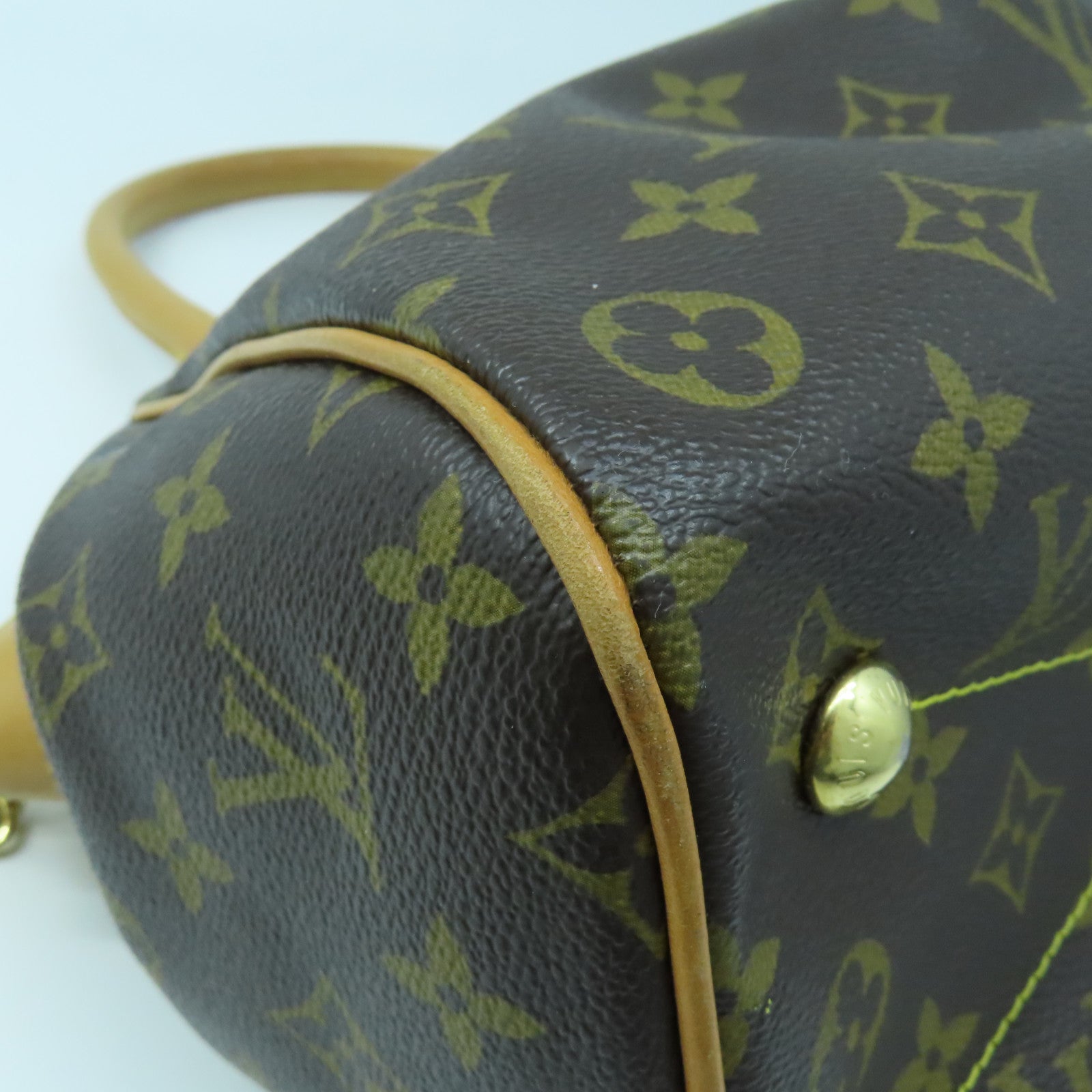 LOUIS VUITTON Monogram Tivoli PM Gold Buckle Handle Bag Brown