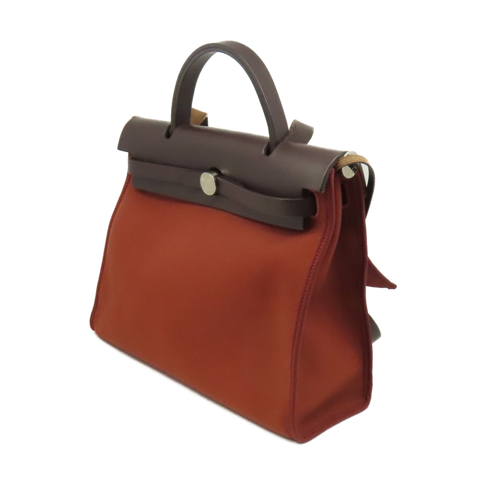 HERMES 帆布Herbag PM 2Way Shoulder Bag銀扣手挽肩背兩用袋Brique磚紅色