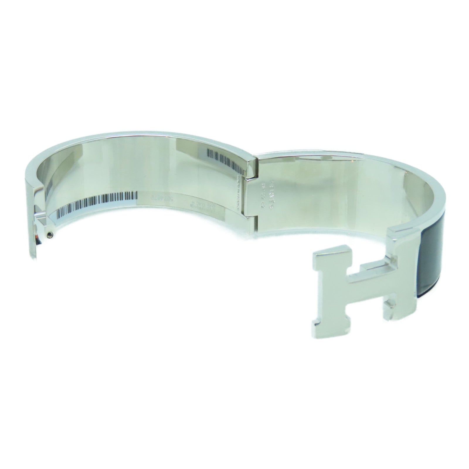 HERMES 珐琅/金属Clic-Clac H Wide Bracelet手镯黑色/银色