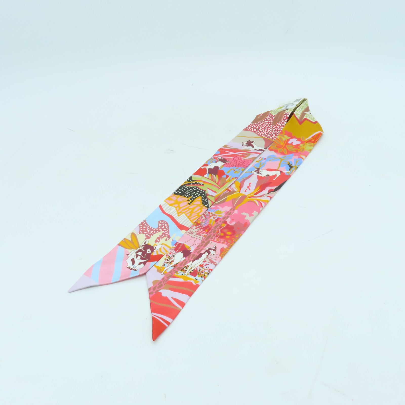 HERMES 絲質Twilly絲巾紅色/粉紅色/彩色