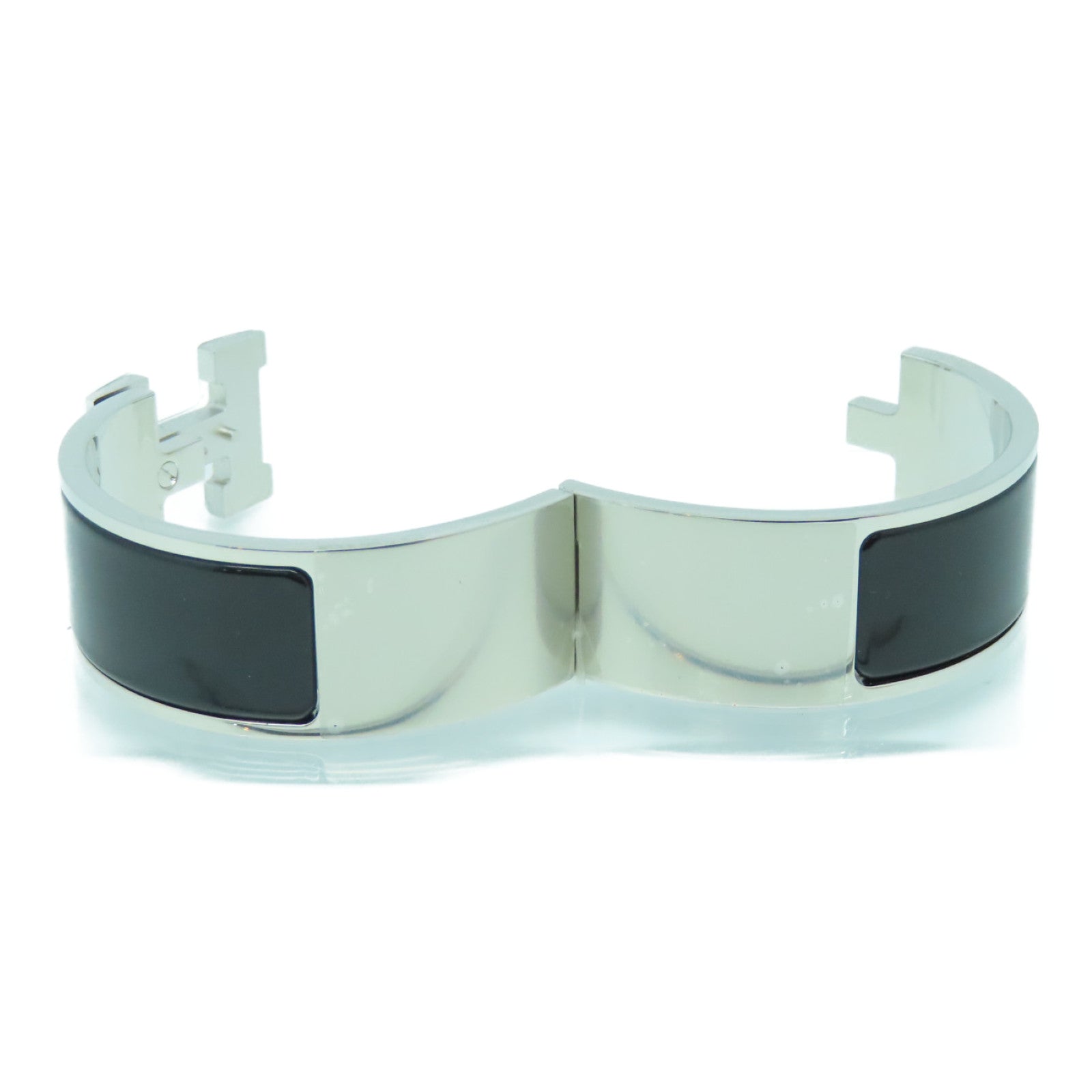 HERMES 珐琅/金属Clic-Clac H Wide Bracelet手镯黑色/银色