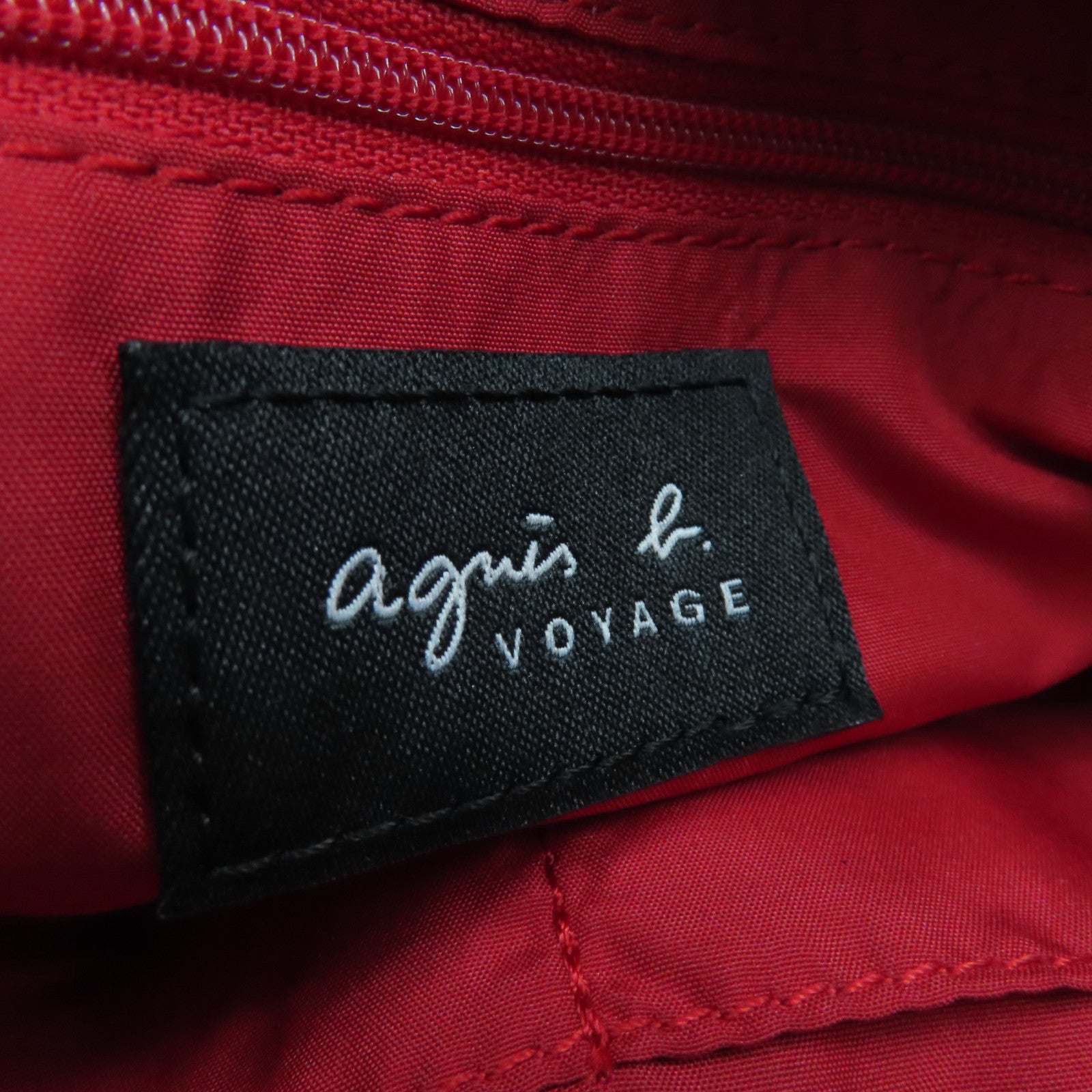 agnes b. 尼龍Shoulder Bag銀扣肩背袋黑色/紅色