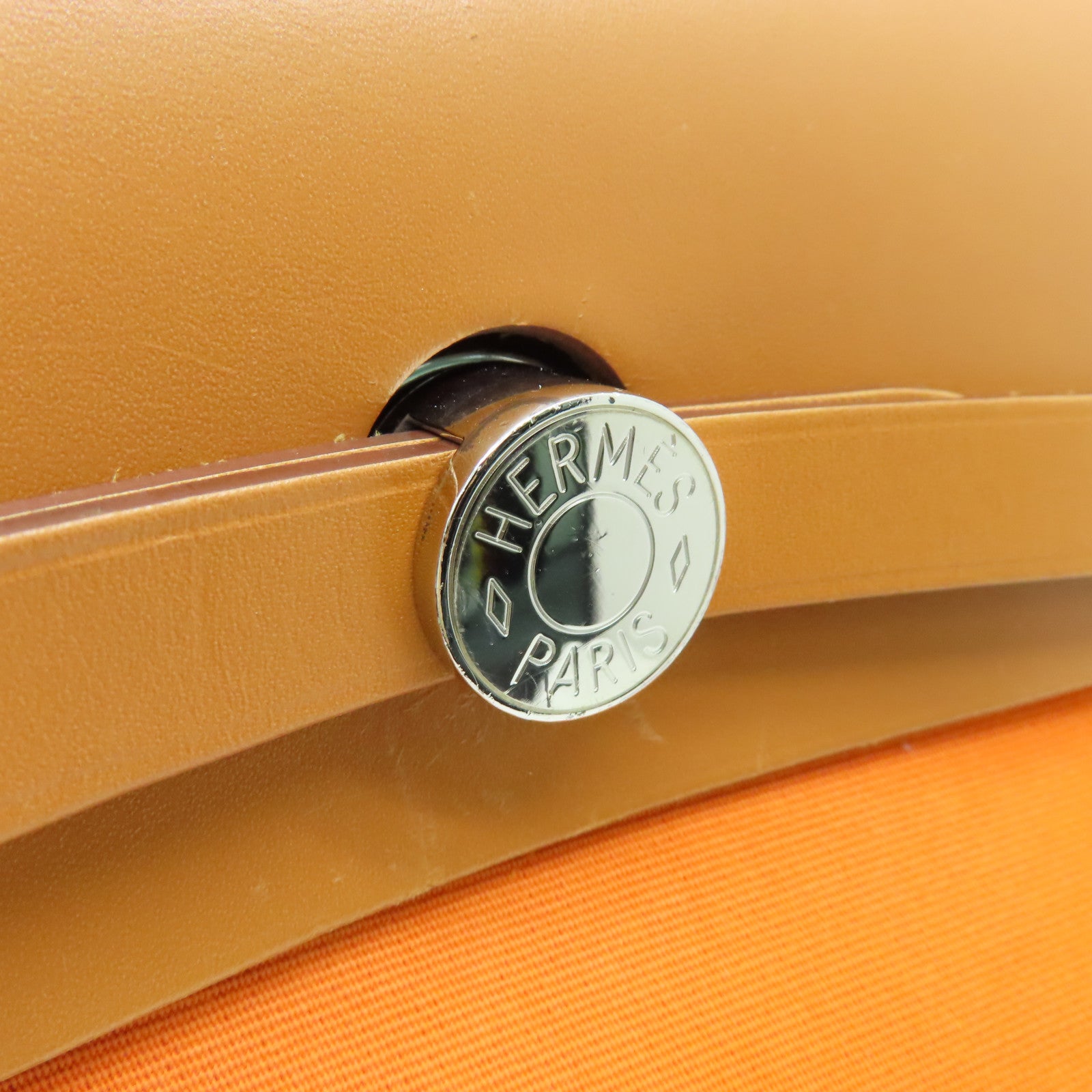 HERMES 帆布Herbag PM银扣手挽肩背两用袋Orange橙色