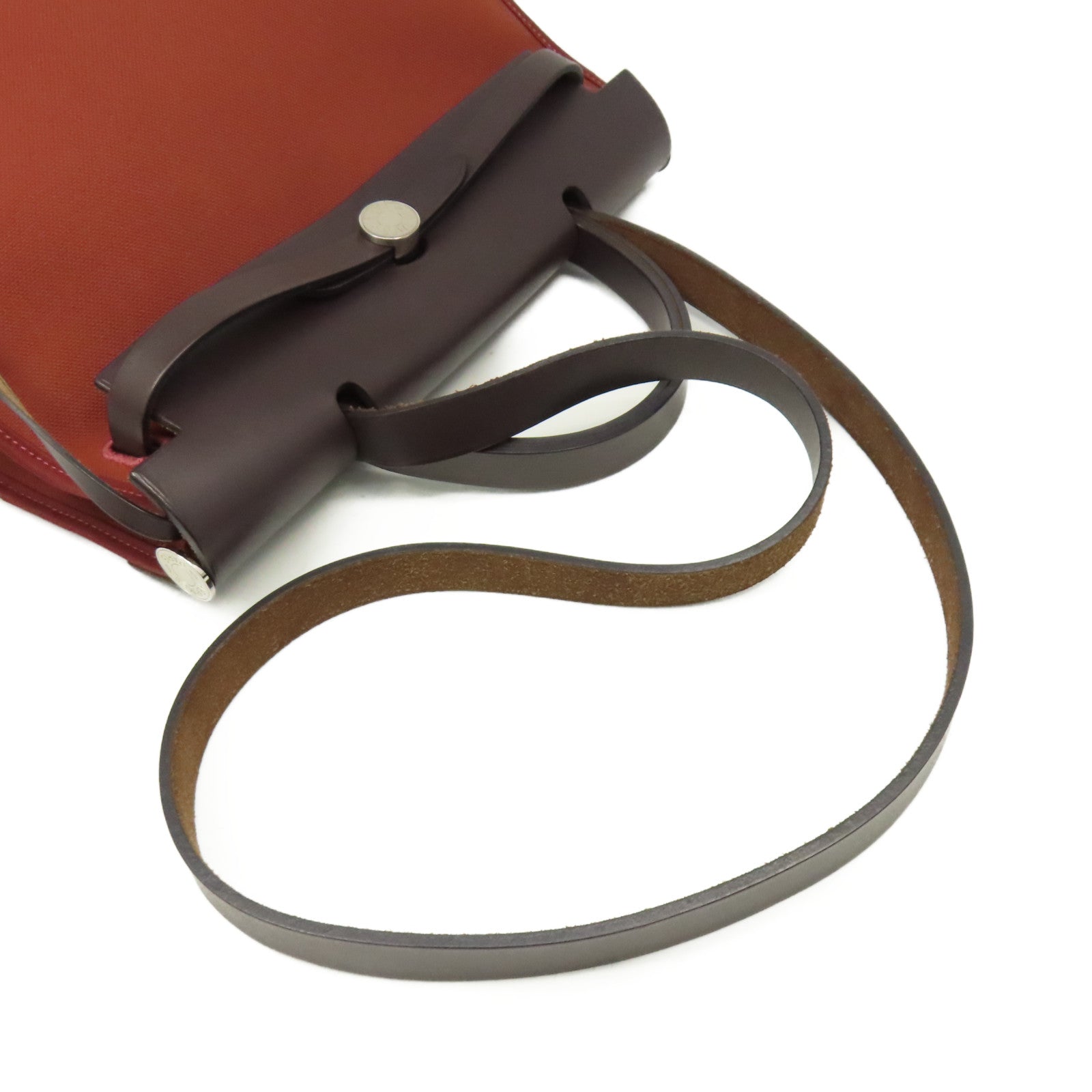 HERMES 帆布Herbag PM 2Way Shoulder Bag銀扣手挽肩背兩用袋Brique磚紅色