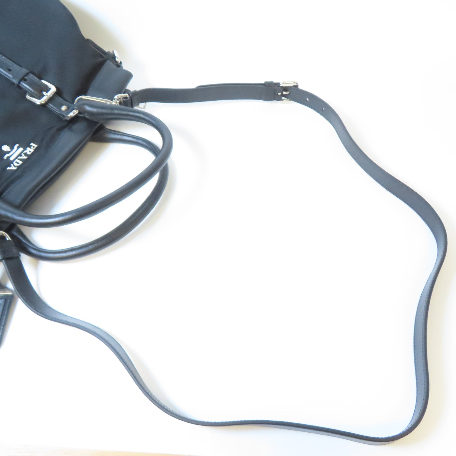 PRADA 尼龍2 Way Shoulder銀扣手挽肩背兩用袋黑色