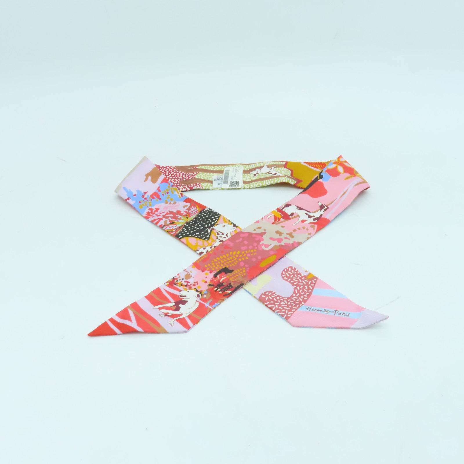 HERMES 絲質Twilly絲巾紅色/粉紅色/彩色