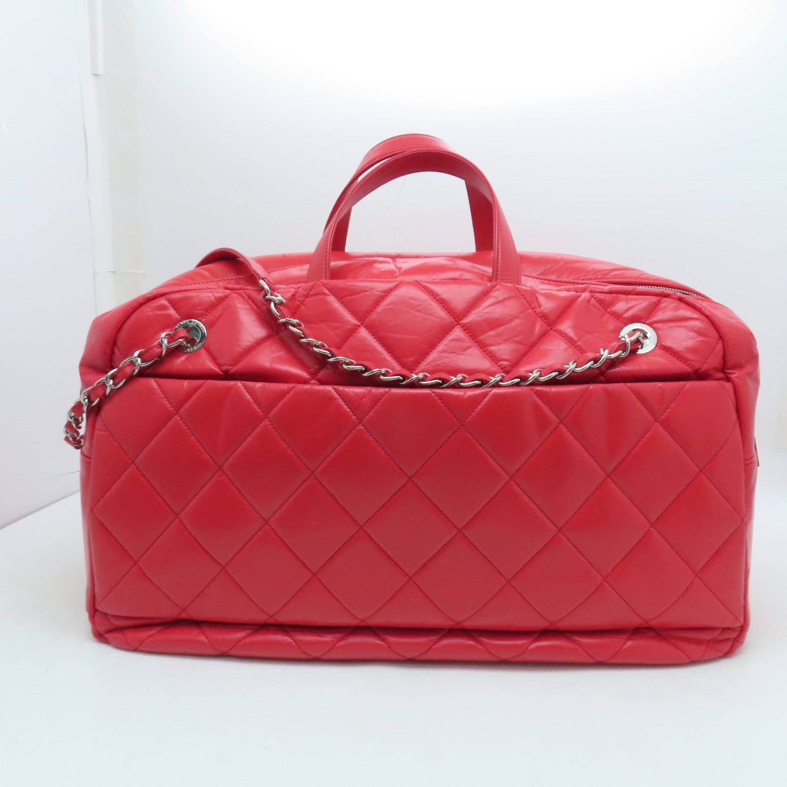 CHANEL 【激減優惠】菱格牛皮皮革Shoulder Bag銀扣手挽肩背兩用袋紅色