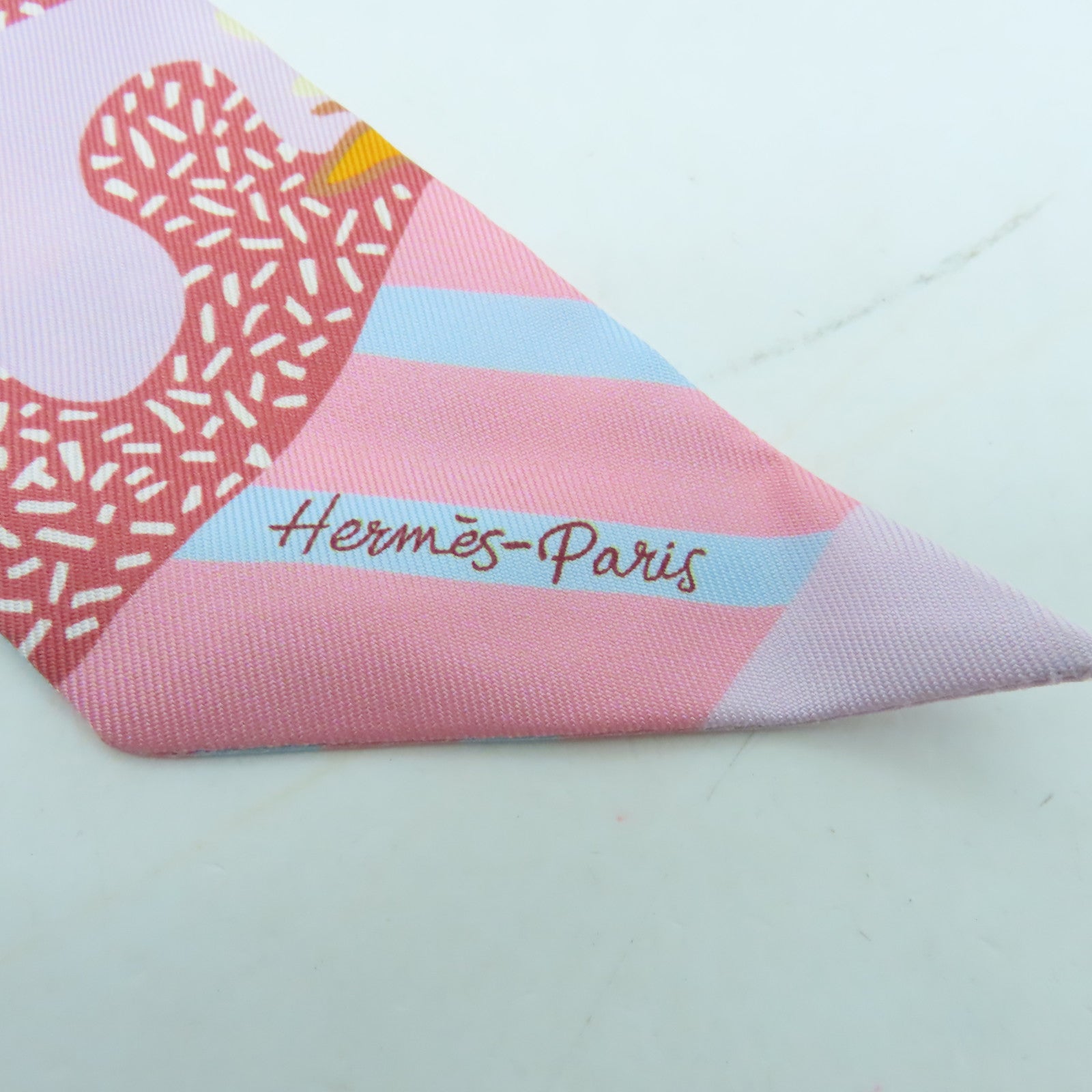 HERMES 絲質Twilly絲巾紅色/粉紅色/彩色